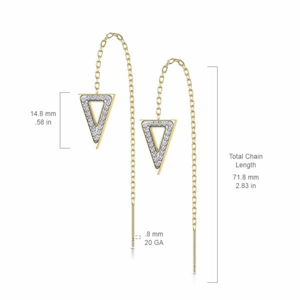 Paar threader oorbellen met ketting en triangle belegd met kristallen - Afbeelding 2