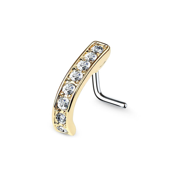 Neus stud piercing met L-plaat in verschillende kleuren met heldere CZ steentjes - Afbeelding 3