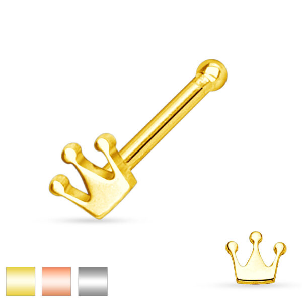 Neus bone piercing met een kroontje in verschillende kleuren