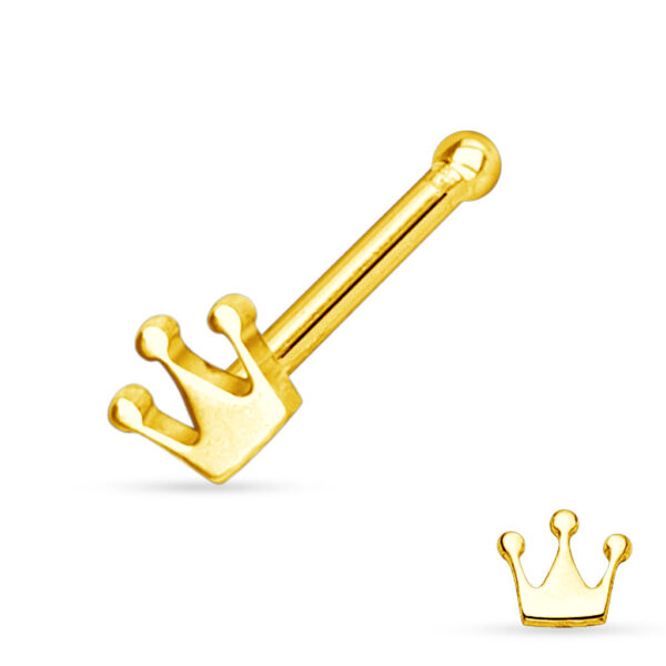 Neus bone piercing met een kroontje in verschillende kleuren - Afbeelding 2