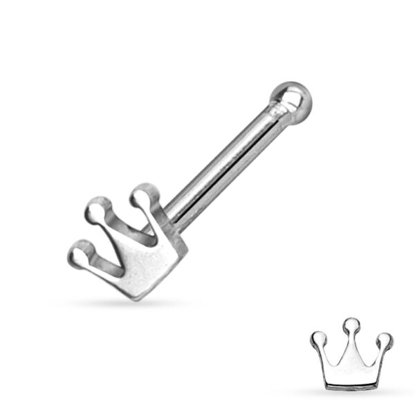 Neus bone piercing met een kroontje in verschillende kleuren - Afbeelding 4