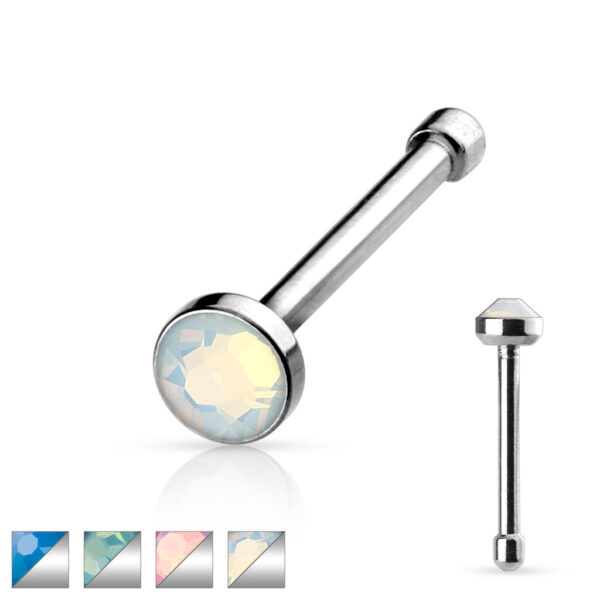 Neus bone piercing met een opaal steentje in verschillende kleuren