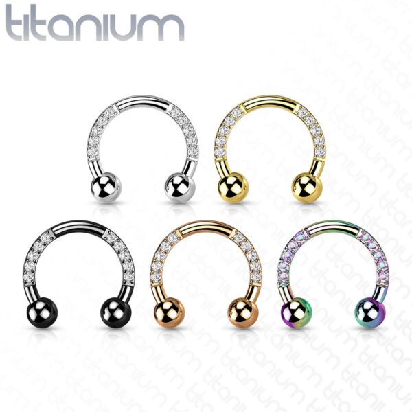 Circular barbell van titanium in verschillende kleuren met CZ steentjes - Afbeelding 3
