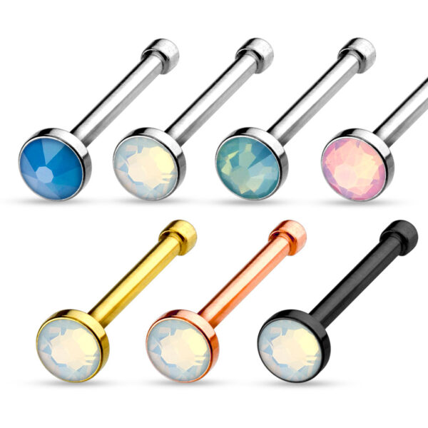 Neus bone piercing met een opaal steentje in verschillende kleuren - Afbeelding 2