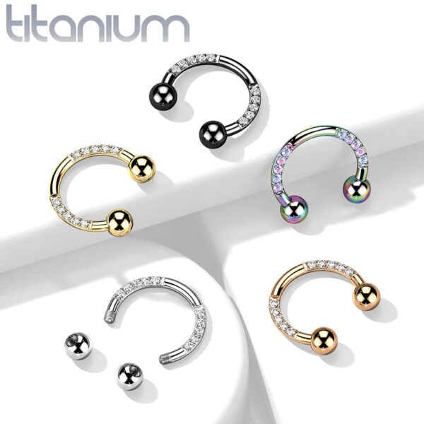 Circular barbell van titanium in verschillende kleuren met CZ steentjes - Afbeelding 4