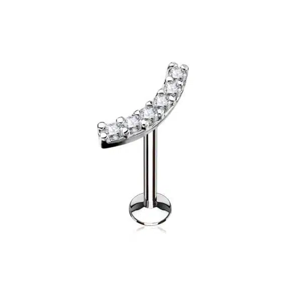 Intern geschroefde labret piercing met heldere CZ stenen in boog - Afbeelding 5