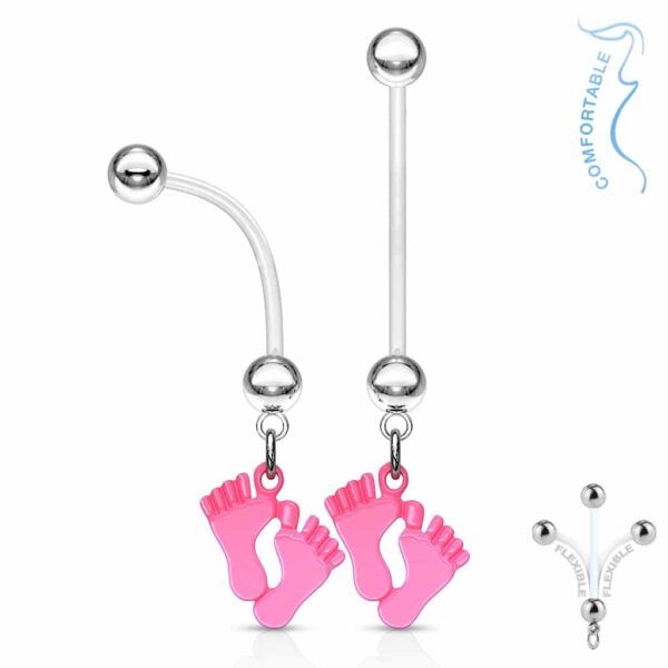 Bioflex flexibele navelpiercing met babyvoetjes - Afbeelding 3