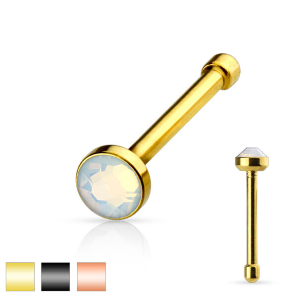 Neus bone piercing in verschillende kleuren met platte opaal steen