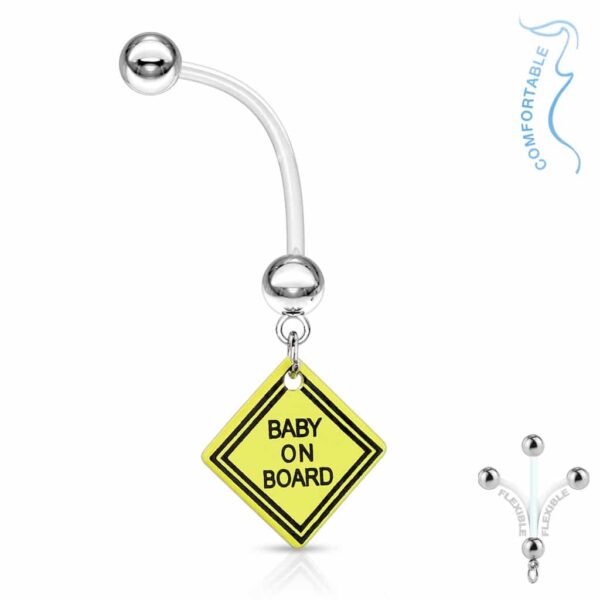 Bioflex flexibele navelpiercing met baby on board hanger