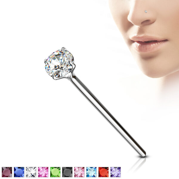 Fishtail neuspiercing 12mm met heldere prong-set van 2mm in verschillende kleuren