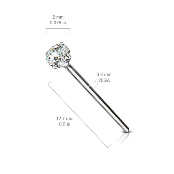 Fishtail neuspiercing 12mm met heldere prong-set van 2mm in verschillende kleuren - Afbeelding 2