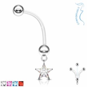 Bioflex flexibele navelpiercing met CZ ster hanger in verschillende kleuren