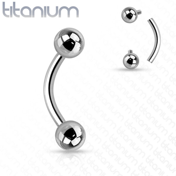 Titanium gebogen barbell met intern geschroefde balletjes - Afbeelding 3