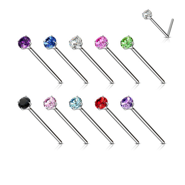 Fishtail neuspiercing 12mm met heldere prong-set van 2mm in verschillende kleuren - Afbeelding 3