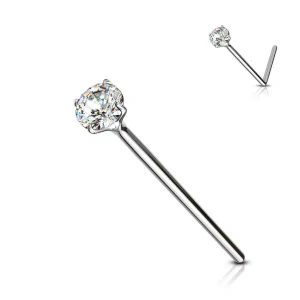 Fishtail neuspiercing 12mm met heldere prong-set van 2mm in verschillende kleuren - Afbeelding 6