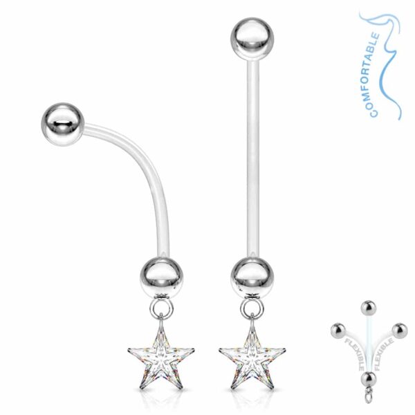 Bioflex flexibele navelpiercing met CZ ster hanger in verschillende kleuren - Afbeelding 2