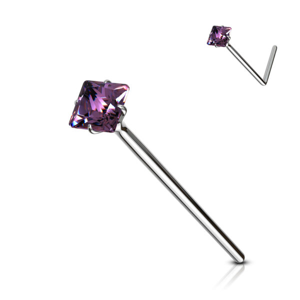 Fishtail neuspiercing 12mm met vierkante CZ steen van 2.5mm in verschillende kleuren - Afbeelding 4