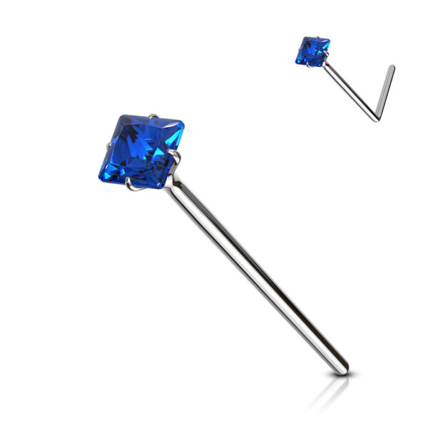 Fishtail neuspiercing 12mm met vierkante CZ steen van 2.5mm in verschillende kleuren - Afbeelding 5