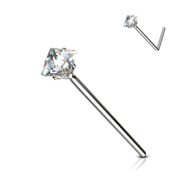 Fishtail neuspiercing 12mm met vierkante CZ steen van 2.5mm in verschillende kleuren - Afbeelding 6