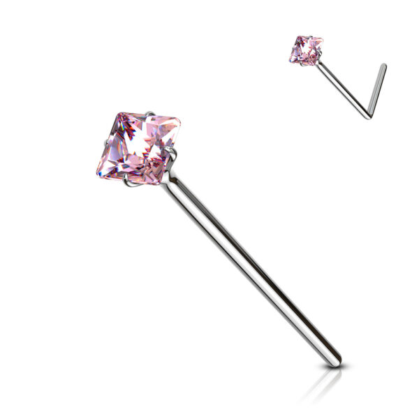 Fishtail neuspiercing 12mm met vierkante CZ steen van 2.5mm in verschillende kleuren - Afbeelding 8