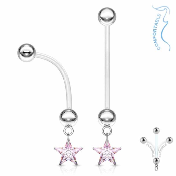 Bioflex flexibele navelpiercing met CZ ster hanger in verschillende kleuren - Afbeelding 3