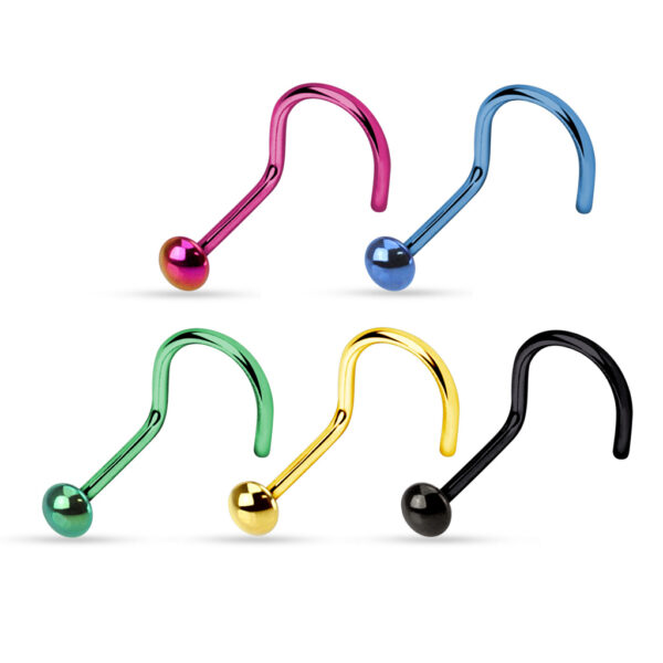 Neus screw titanium coating met plat balletje in verschillende kleuren