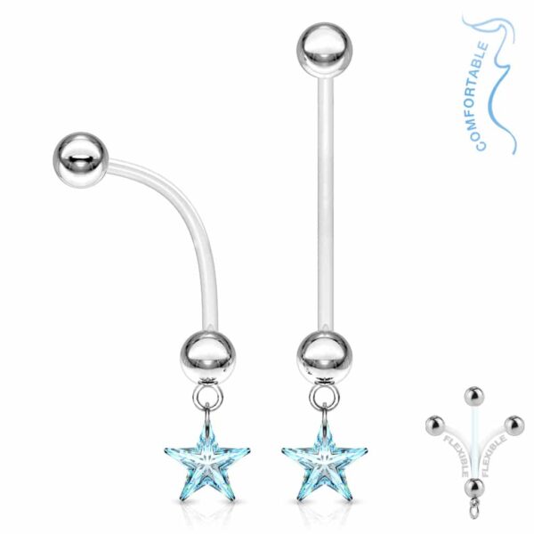 Bioflex flexibele navelpiercing met CZ ster hanger in verschillende kleuren - Afbeelding 4