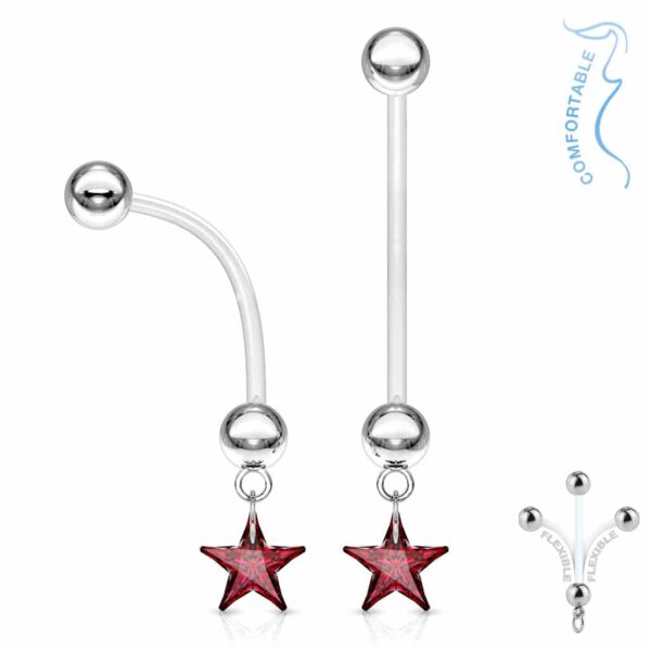 Bioflex flexibele navelpiercing met CZ ster hanger in verschillende kleuren - Afbeelding 5