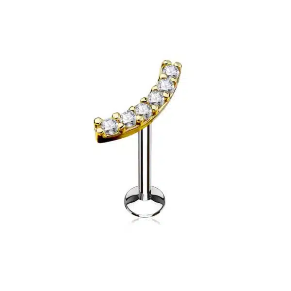 Intern geschroefde labret piercing met heldere CZ stenen in boog - Afbeelding 6