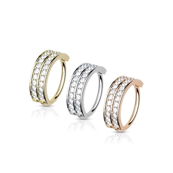 Piercing ring met dubbel omlijnde halve cirkel met ingelegde CZ steentjes - Afbeelding 5