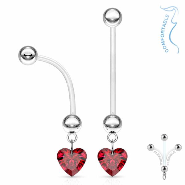 Bioflex flexibele navelpiercing met CZ hartje hanger in verschillende kleuren - Afbeelding 4