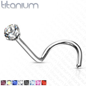 Titanium neus screw piercing met prong-set CZ steentje