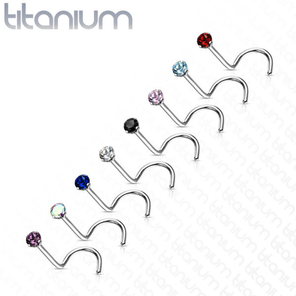 Titanium neus screw piercing met prong-set CZ steentje - Afbeelding 3