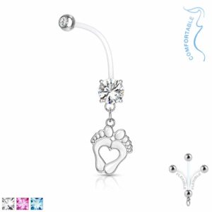 Bioflex flexibele navelpiercing met voetjes hanger in verschillende kleuren