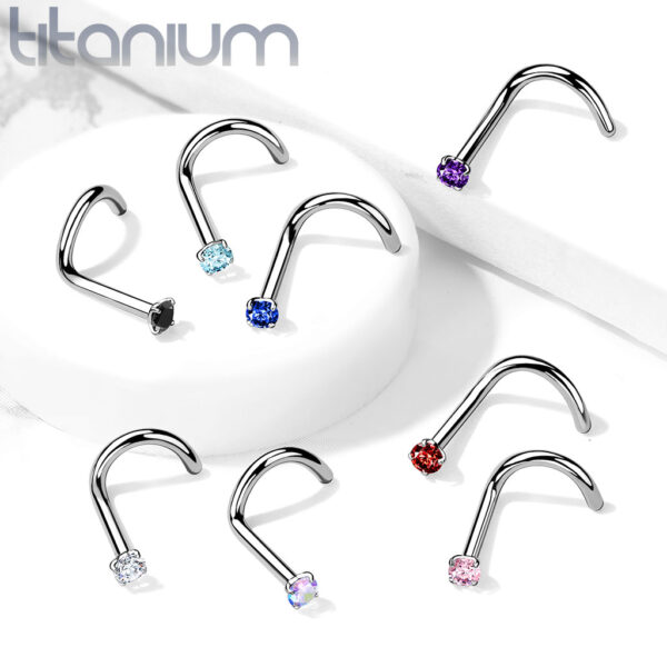Titanium neus screw piercing met prong-set CZ steentje - Afbeelding 5