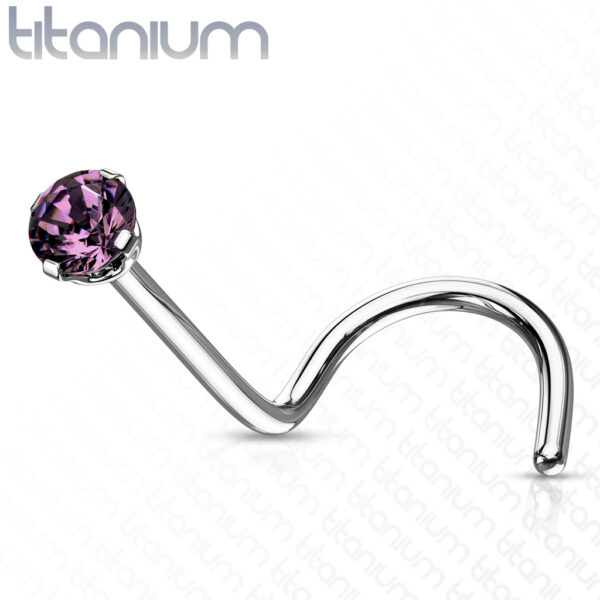 Titanium neus screw piercing met prong-set CZ steentje - Afbeelding 6