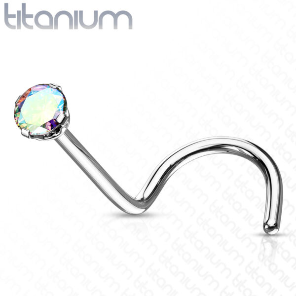 Titanium neus screw piercing met prong-set CZ steentje - Afbeelding 7