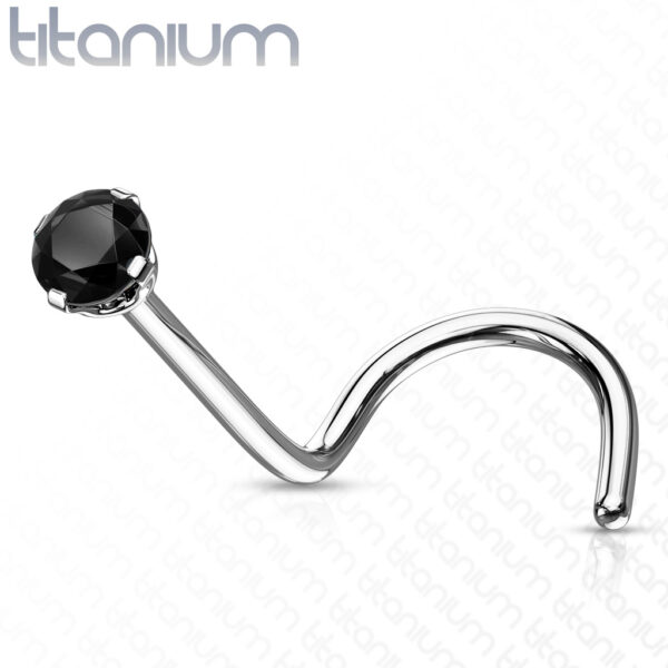 Titanium neus screw piercing met prong-set CZ steentje - Afbeelding 10