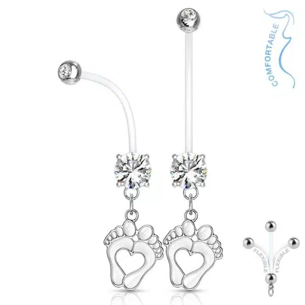 Bioflex flexibele navelpiercing met voetjes hanger in verschillende kleuren - Afbeelding 2
