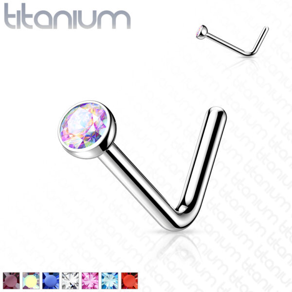 Titanium neus stud piercing met klein kristal in verschillende kleuren