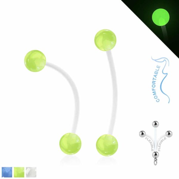 Bioflex flexibele navelpiercing met glow in the dark balletjes