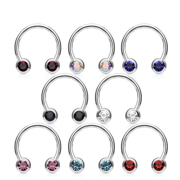 Circular barbell met balletjes met zichbaar kristal in verschillende kleuren - Afbeelding 2