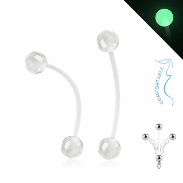 Bioflex flexibele navelpiercing met glow in the dark balletjes - Afbeelding 4