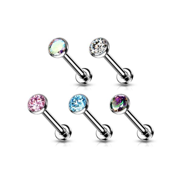 Titanium Threadless Push in Labret met CZ steentje in verschillende kleuren - Afbeelding 3