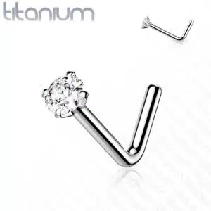 Titanium neus stud piercing met helder prong-set