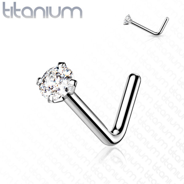 Titanium neus stud piercing met helder prong-set