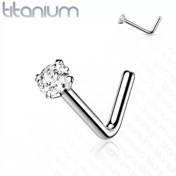 Titanium neus stud piercing met helder prong-set