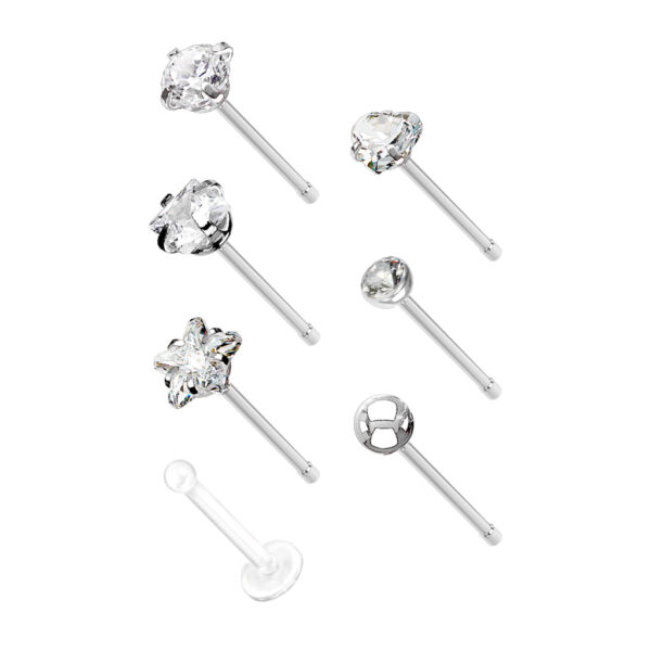 Set van 7 verschillende neusbone piercings in een doorzichtig doosje - Afbeelding 2