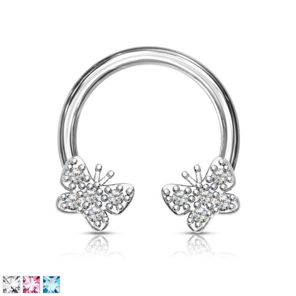 Circular barbell met vlindertjes belegd met CZ steentjes
