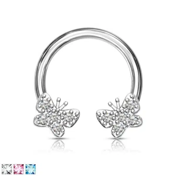 Circular barbell met vlindertjes belegd met CZ steentjes